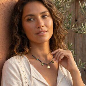 18K Gold Silver Turquoise Enamel Drop Boho Coastal Cowgirl Floral Charm Necklace